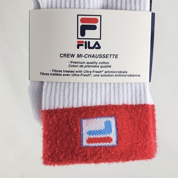 ⭐️3/ $30⭐️ FILA Unisex Crew Sock One Pair White Red Blue Size M - Picture 2 of 6